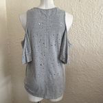 Francesca's Francesca’s Gray Distressed Cold Shoulder Ruffle Sleeves Cutout T-Shirt M NWT Photo 4