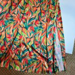 Nicole Miller  Tropical One Shoulder Maxi Front Slit Dress Fancy Belted 8 Satin Photo 3