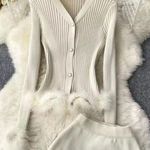 Cream Knit Two Piece Cardigan & Midi Skirt Set with Faux Fur trim Size Small Photo 6