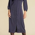 Amour Vert Aurelie Stretch Silk Bustier Midi Dress in Night Sky Blue Photo 0