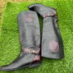 Vintage Italian Leather Equestrian Riding Boots Horse Emblem Tall Buckle 37 1/2 Black Size 6.5 Photo 5