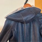 Adolfo Dominguez Faux Suede Fur Coat Off Center Fastening Buckle Hood 36 Size S Blue Photo 6