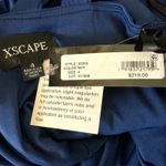 XScape  Satin Double Strap Column Evening Gown Blue Size 4 Sleeveless Thigh Slit Photo 9