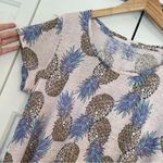Lucky Brand  Linen Pineapple Print Blouse Top Sz 1X Short Sleeves Scoop Neck Photo 4