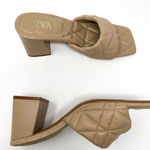ZARA Neutral Nude Quilted Square Toe Block Heel Sandal Photo 5