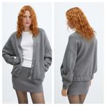 Mango  Knitted Bomber Sweater Jacket Snap in Dark Heather Gray Women's XS Photo 1