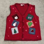 Basic Editions Kmart Holiday Editions Festive Red Holiday Sweater Vest Snowman Size L Photo 0