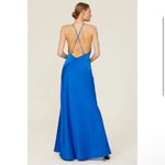 Aidan Mattox Azure Blue V-Neck Satin Halter Bias Draped Gown Dress Photo 2