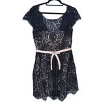Christina Wu Lace Mini Dress Ribbon Waist Jewel Bow 10 Black Coquette Cocktail Photo 1