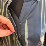 Badgley Mischka Green and Navy Striped Blouse with backside flower print Size M Photo 4