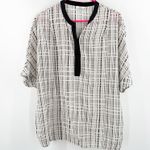 Vince Blouse SZ 10 100% Silk Interlace Grid Plaid Loose Fit Dolman Short Sleeve Photo 2
