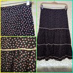 Vintage Parisian black red pink Floral Black Skirt peasant tiered midi lined sm Photo 1