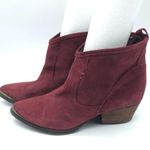 Chinese Laundry Womens Ankle Boots Booties Suede Slip On Block Heel Burgundy 6 Photo 3