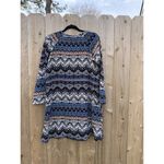 Sydney Rose Women's Long Dolman Sleeve Size Medium Blue Pattered Blouse‎ Tassel Photo 6