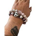 Pair of Pink and Black Glass Heart Beaded Stretch Bracelets Photo 6