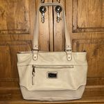 Stone Mountain Genuine Beige Leather Shoulder Bag with Black Accents Authentic Photo 4