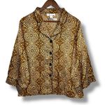 Oscar de la Renta Oscar De La‎ Renta Pink Label Pajama Set Large Gold Brown Satin Animal Print Photo 1