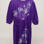 Vintage Purple Floral Disco Dress Pleated Midi Belted 3/4 Sleeve Party Size undefined Photo 0