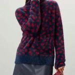RTR Thakoon Navy Red Printed Fuzzy Mock Neck Pullover Sweater Sz Small soft Blue Photo 0