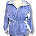 Columbia Womens Packable Lightweight Jacket Hooded Drawstring Waist Hem Blue Lrg Photo 7