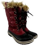 Sorel  Tofino Snow Boots WATERPROOF Lace Faux Fur Mid Calf Coated Canvas Chili 9 Photo 1