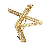 Vintage Womens Brooch Gold Tone Metallic Round Rhinestone XL Initials Photo 1