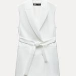 ZARA white vest double breasted sleeveless blazer jacket with waist tie Photo 7