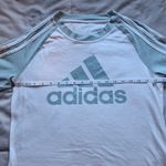 Adidas  Women’s Logo Tee White & Light Blue Athletic Top Medium Photo 4