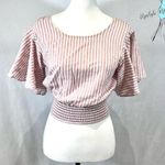 Japna  100% cotton pink blush and white striped smocked crop top size small Photo 0