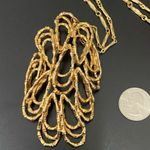 Vintage Abstract Modernist Twisted Bamboo Large Pendant Goldtone 20” Necklace Gold Photo 10