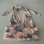 ZARA  Pink Floral Silky Rouched Halter Crop Top Photo 5