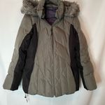 Calvin Klein  Women's Gray and Black Puffer Coat with Faux Fur Trim Photo 0