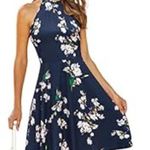 NEW Halter Neck Summer Sleeveless Casual Beach Dress Medium Navy Pink Floral Blue Photo 0