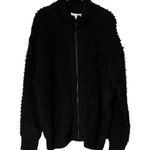 Treasure & Bond Womens Black Fuzzy Cozy Loop Yarn Front Zip Cardigan Large NWT Photo 0