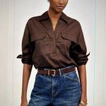 Madewell $88 Utility Stretch Slim Long Sleeve Shirt Top Dark Carob Sz S NS410 Photo 0