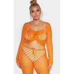 Pretty Little Thing Preloved Orange Crochet Lace-Up Top & Bottom Set (Size S/M) Photo 4
