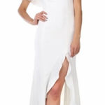 Jay‎ Godfrey Balon White Ruffle Shoulder Long Crepe Gown Size 6 Photo 0