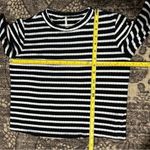 Free People  Women’s Size M Black White Striped Ribbed High Neck Crop Top Shirt Photo 5