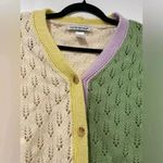 Cotton Emporium  Cropped Open Knit Color Block V Neck Button Cardigan Size M Photo 2
