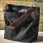 Carbon2Cobalt All In Bag Black Leather Tote Purse Brown Woven Handle Top Zip Photo 0