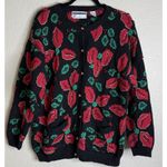 Jennifer Moore  Large Embellished Button Front Cardigan Sweater Christmas Holly Photo 0