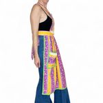 Vintage 60’s Handmade Purple Yellow Floral Stripe Apron Multiple Photo 3