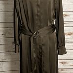 Zara olive green satin grommet detail belted Ring Trim maxi shirtdress Size Medium Photo 0