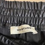 Max Studio Black Faux Leather Pleated Midi Skirt Elastic Waist Small Photo 2