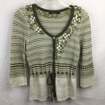 Nic+Zoe  Green & White Knit Button Trim Short Sleeve Sweater NEW S Photo 0