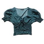 SheIn  Green‎ Polka Dot Puff Sleeve Smocked Crop Top Size Small Photo 1