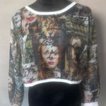 Blush  White and‎ Gray Cropped Graphic Top Photo 0