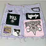 Thrasher Pastel ‘D.R.I’ ‘The Cramps’ Punk Band Patches Denim Jean Mini Skirt Size 12 ⛓️🔪 Photo 1