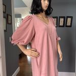 For Cynthia puff sleeved v neck high low soft pink knee length dress small Photo 6