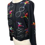 Vintage Michael Simon Lite Cardigan M Black Embroidered Novelty Knit Ice Skaters Size M Photo 4